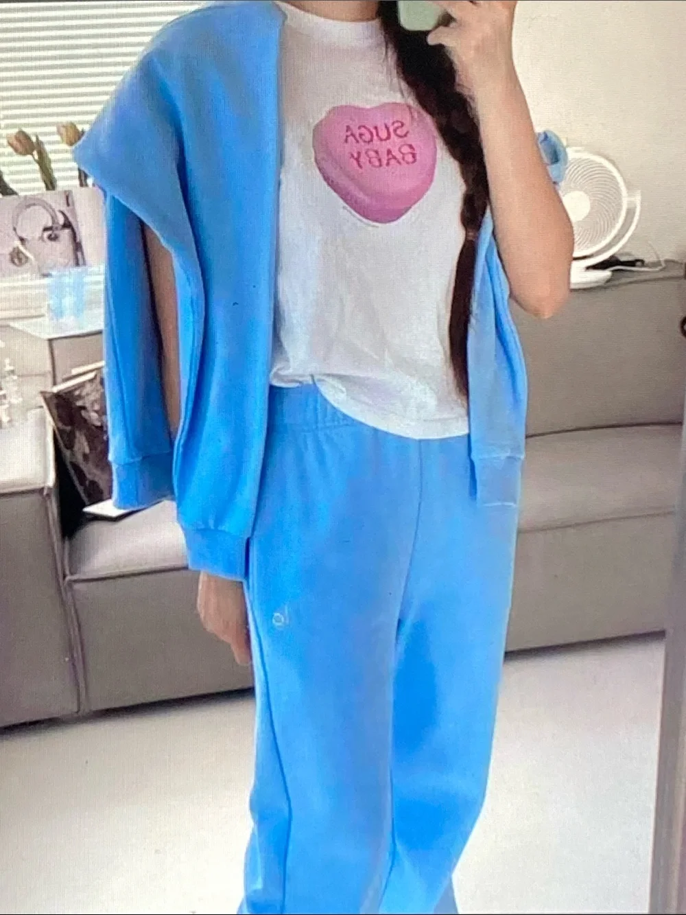 ALO Yoga Women's Light Blue Crewneck Sweatshirt & Joggers 2-piece Set